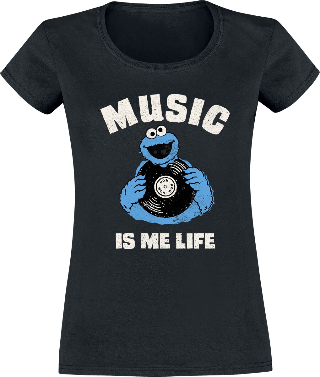 Sesamstraße T-Shirt – Music Is Me Life – S bis XXL – für Damen – Größe XL – schwarz  – Lizenzierter Fanartikel