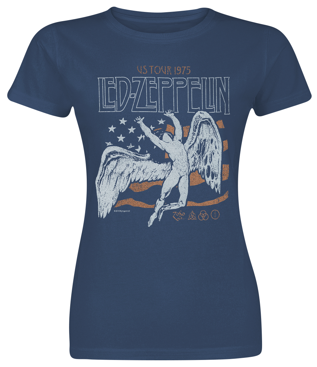 Led Zeppelin - US Tour 1975 Flag - Girls shirt - navy image
