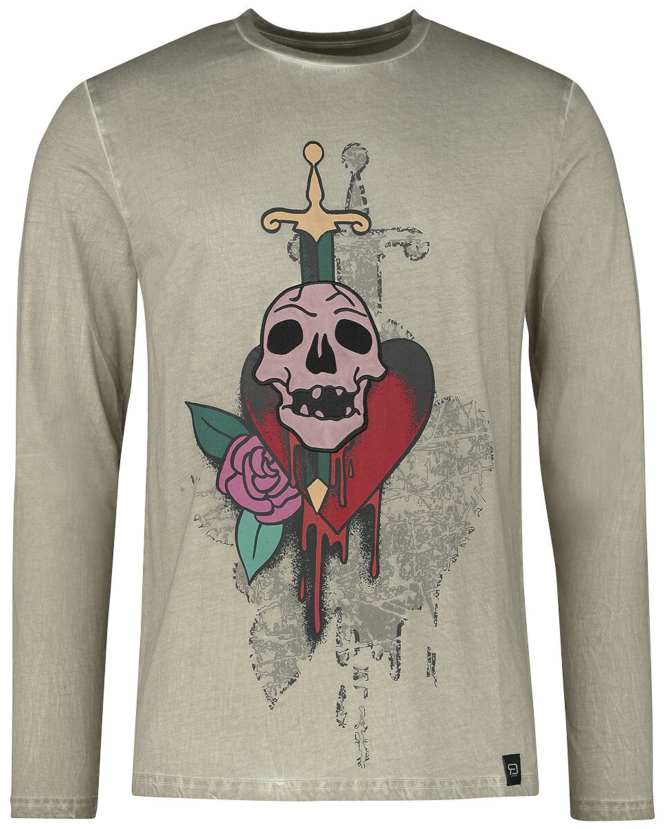 Image of Maglia Maniche Lunghe di RED by EMP - Long-sleeved shirt with skull patch - S a XL - Uomo - grigio