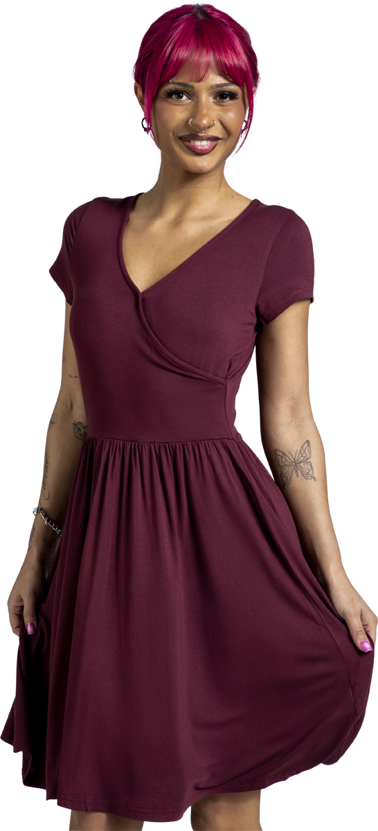 Thumbnail - RED by EMP Dress in Caftan Stil Kurzes Kleid dunkelrot in S