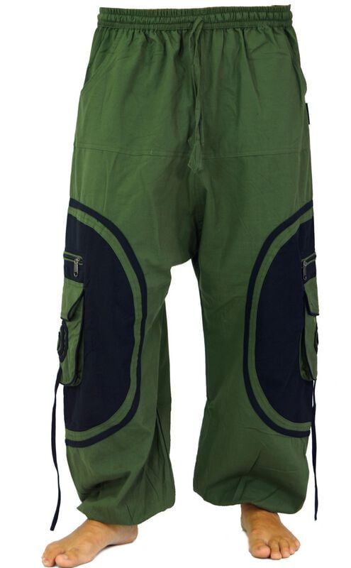 Guru-Shop  Cloth Trousers - Yoga Trousers - for Men - olive-black