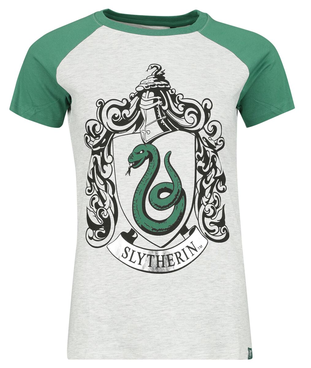Harry Potter T-Shirt - Slytherin Silver - S bis XL - für Damen - Größe S - grün/grau  - Lizenzierter Fanartikel