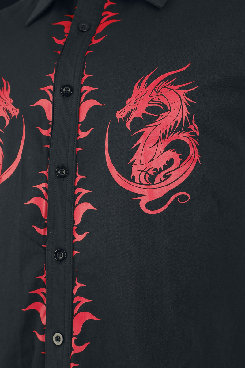 Thumbnail - Jawbreaker Dragon And Flame Printed Shirt Kurzarmhemd schwarz in L