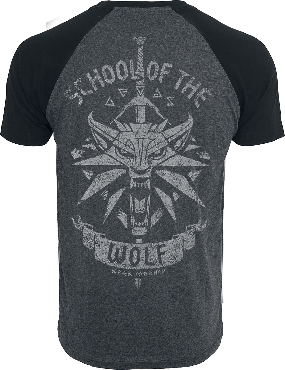 The Witcher - Gaming T-Shirt - School Of The Wolf - S bis XXL - für Männer - Größe S - schwarz/grau meliert