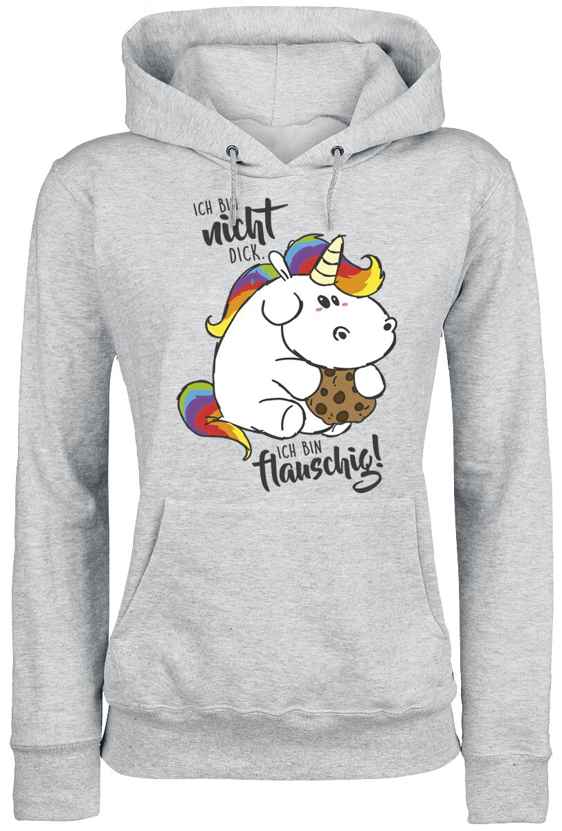 Pummeleinhorn - Einhorn Kapuzenpullover - Ich bin nicht dick. Ich bin flauschig! - XS - für Damen - Größe XS - grau meliert  - EMP exklusives