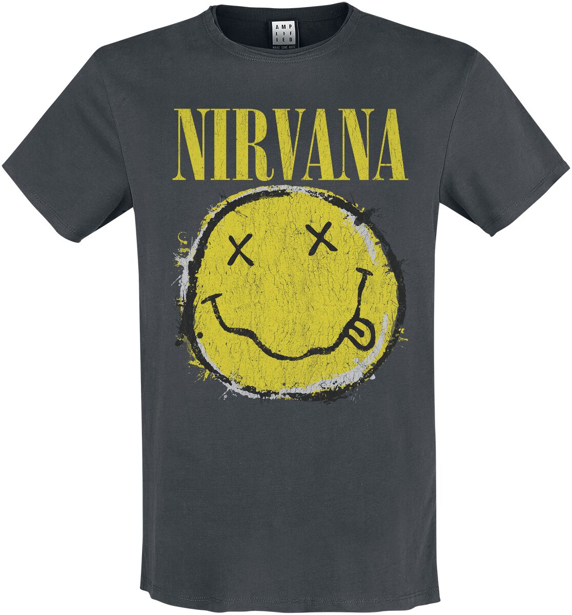 Nirvana T-Shirt - Amplified Collection - Worn Out Smiley - S bis 3XL - für Männer - Größe S - charcoal  - Lizenziertes Merchandise!