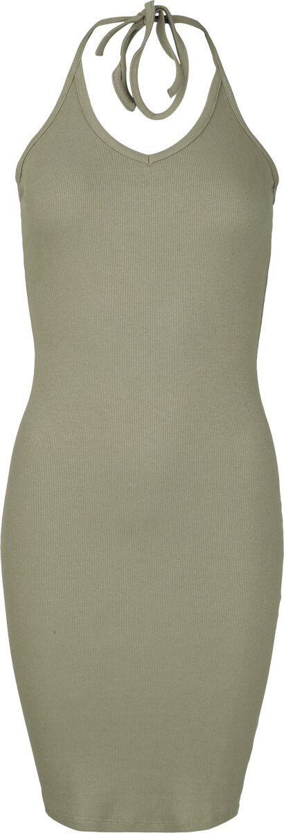 Urban Classics Kleid knielang - Ladies Rib Jersey Neckholder Dress - XS bis XL - für Damen - Größe XS - oliv