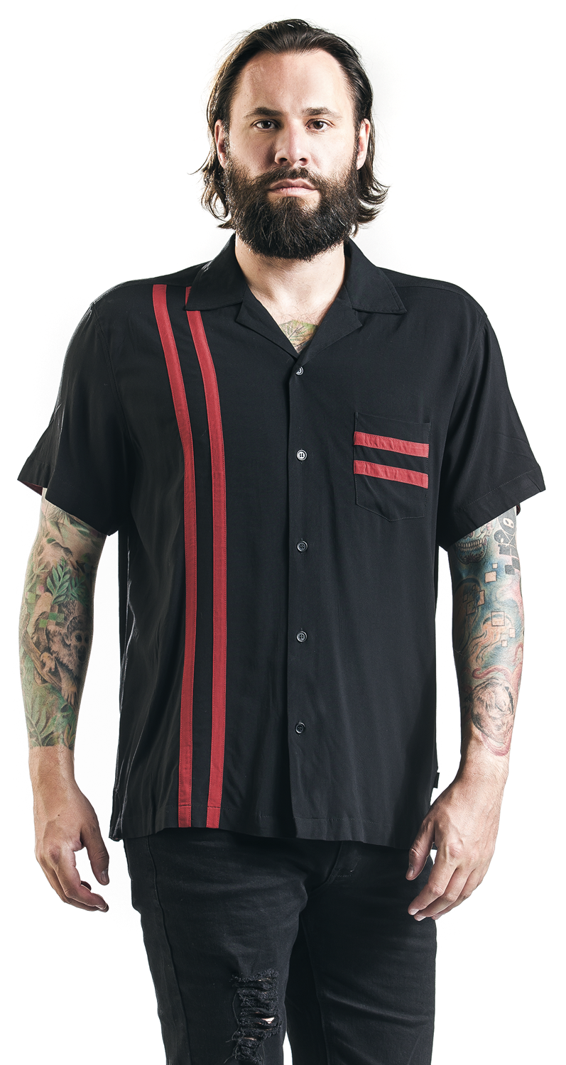 Chet Rock Lucky Stripe Bowling Shirt Kurzarmhemd schwarz rot