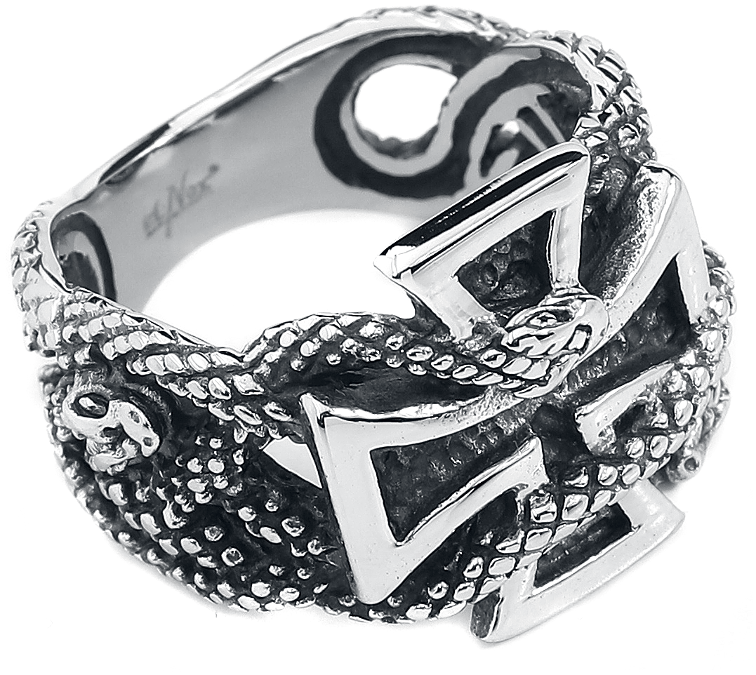 etNox hard and heavy Eiserne Kreuz mit Schlangen Ring silberfarben
