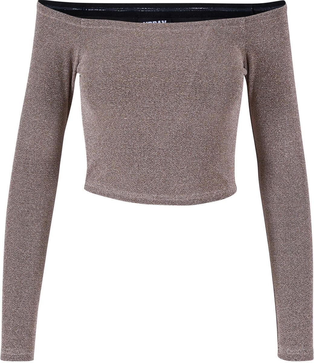 Urban Classics Langarmshirt - Ladies Off Shoulder Glitter Longsleeve - M bis XL - für Damen - Größe L - goldfarben