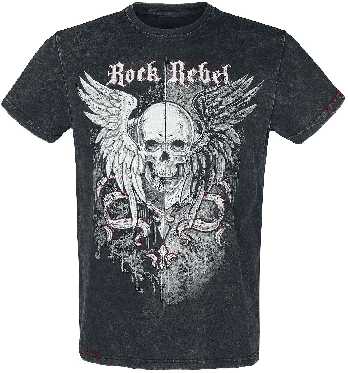 T-Shirt mit auffälligem Skull Print & Stickerei T-Shirt grau von Rock Rebel by EMP