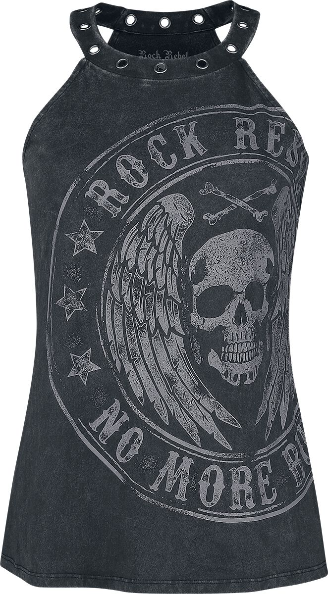 Image of Top collo di Rock Rebel by EMP - Rock Rebel Top with Print and Eyelets - S a XXL - Donna - nero