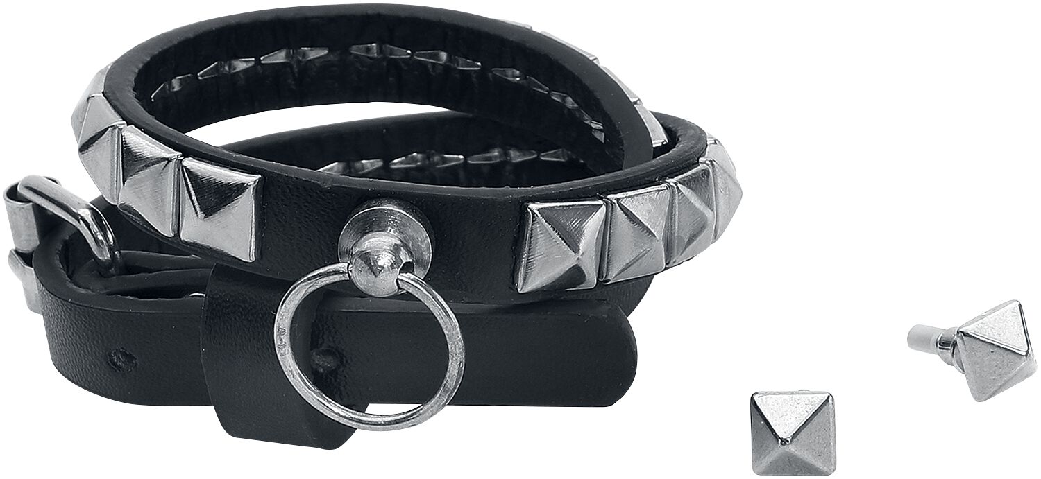 Bracelet imitation cuir de Rock Rebel by EMP - Pyramid Rivets - pour Unisexe - noir