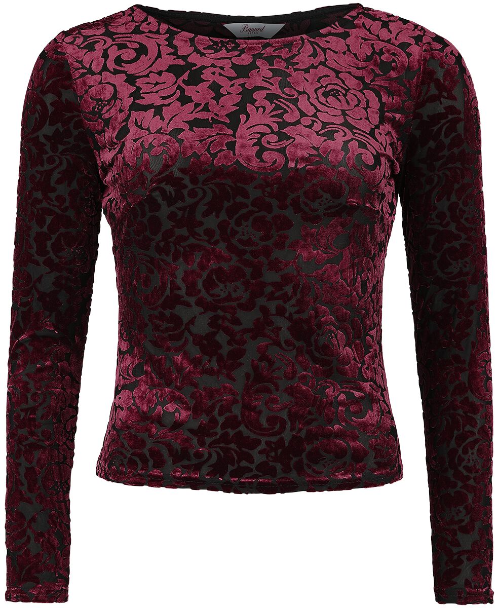 Banned Retro - Rockabilly Langarmshirt - Evening Rose Top - S bis XXL - für Damen - Größe XL - rot