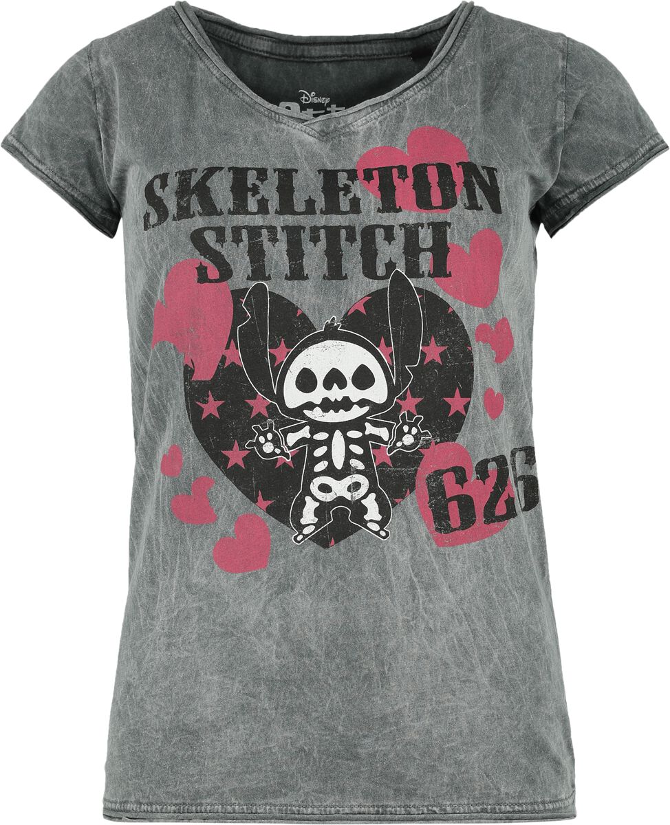 Lilo & Stitch - Disney T-Shirt - Skeleton Stitch - S bis 3XL - für Damen - Größe XXL - grau  - EMP exklusives Merchandise!