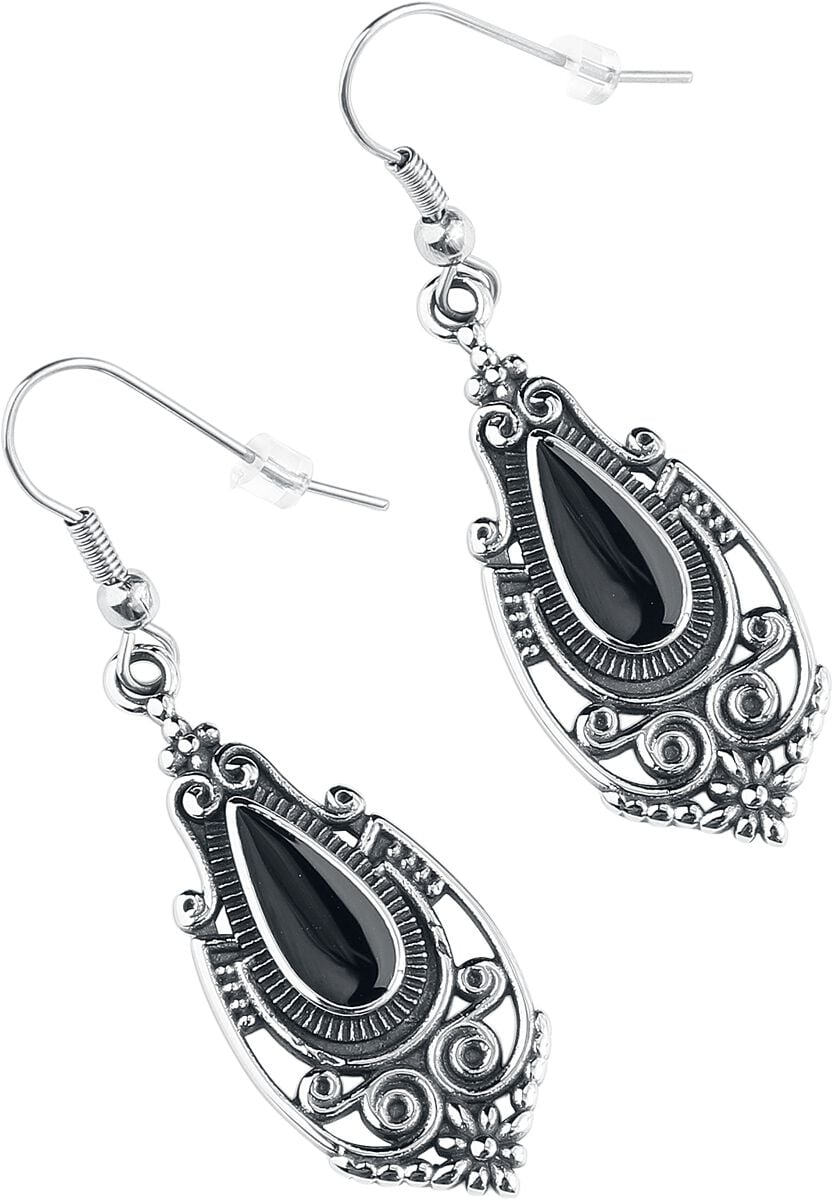 etNox - Mittelalter Ohrring - Black Romantic - für Damen - silberfarben