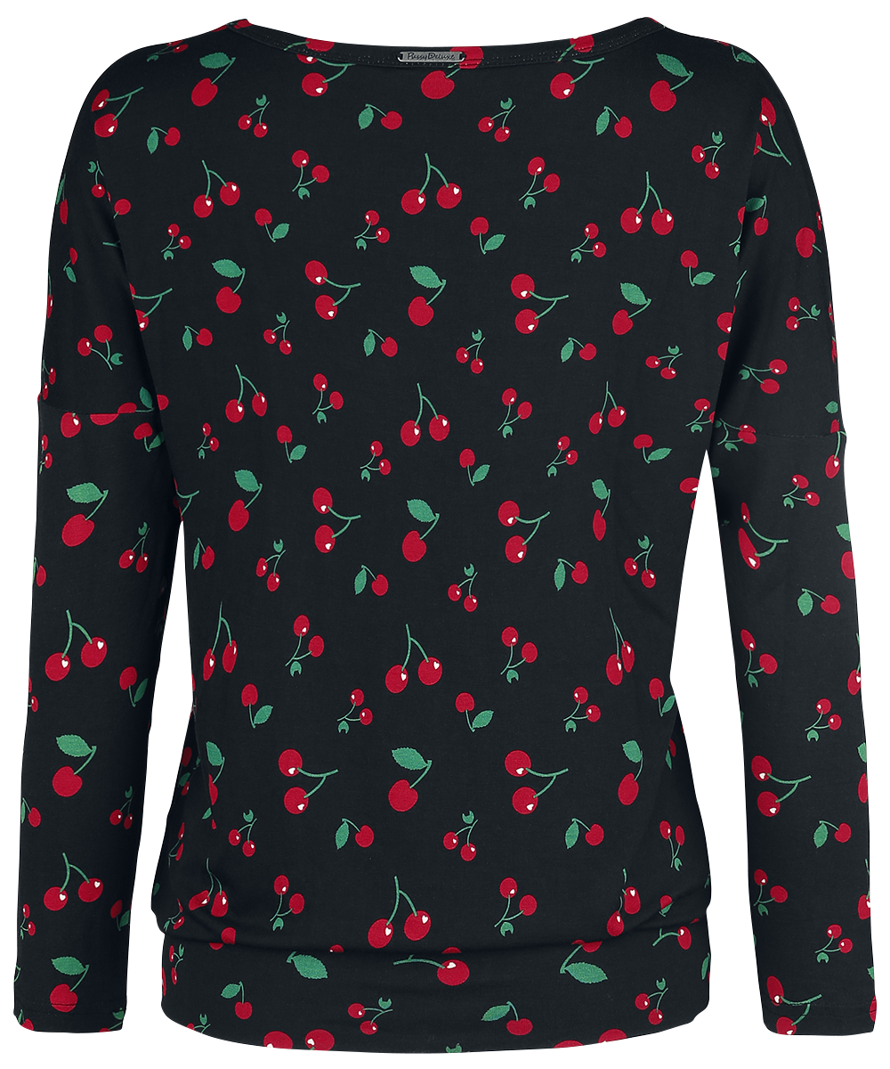 Pussy Deluxe Cherries Loose Longsleeve Langarmshirt schwarz rot