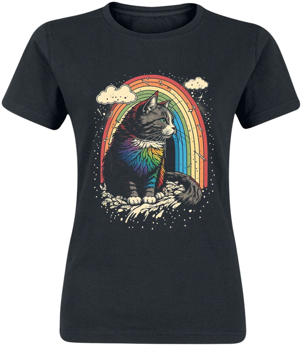 T-Shirt Manches courtes Fun de Tierisch - Rainbow Cat - L à XXL - pour Femme - noir