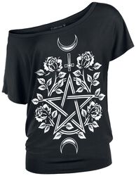 Schwarzes T-Shirt mit Rundhalsausschnitt und Print, Gothicana by EMP, T-Shirt