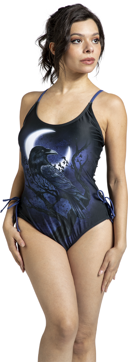 Thumbnail - Black Premium by EMP Swimsuit With Moon And Raven Badeanzug schwarz in M