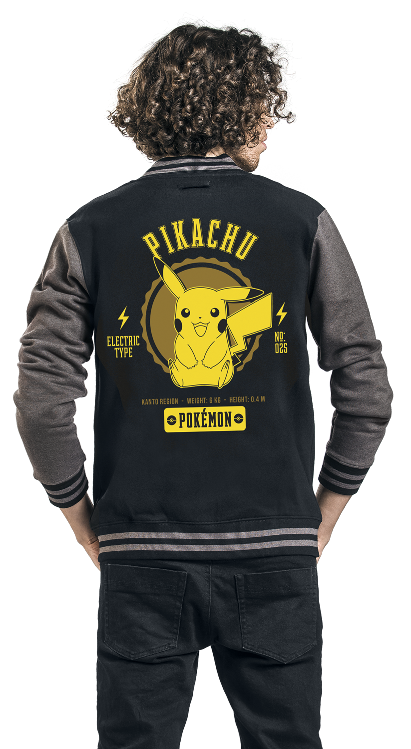Pokémon Pikachu Collegejacke schwarz grau meliert