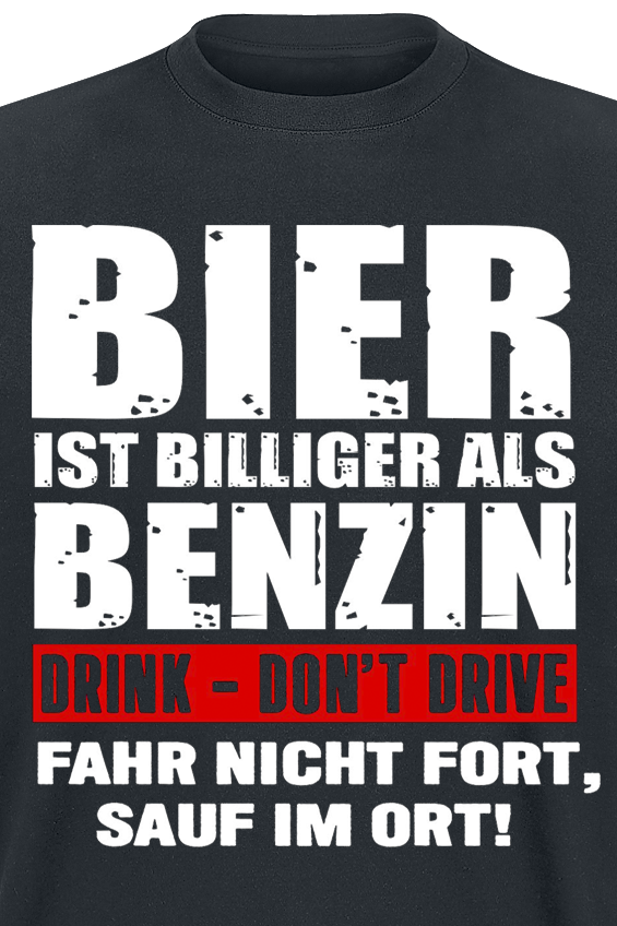 Alkohol & Party T-Shirt - Bier ist billiger als Benzin - L bis 3XL - für Männer - Größe 3XL - schwarz