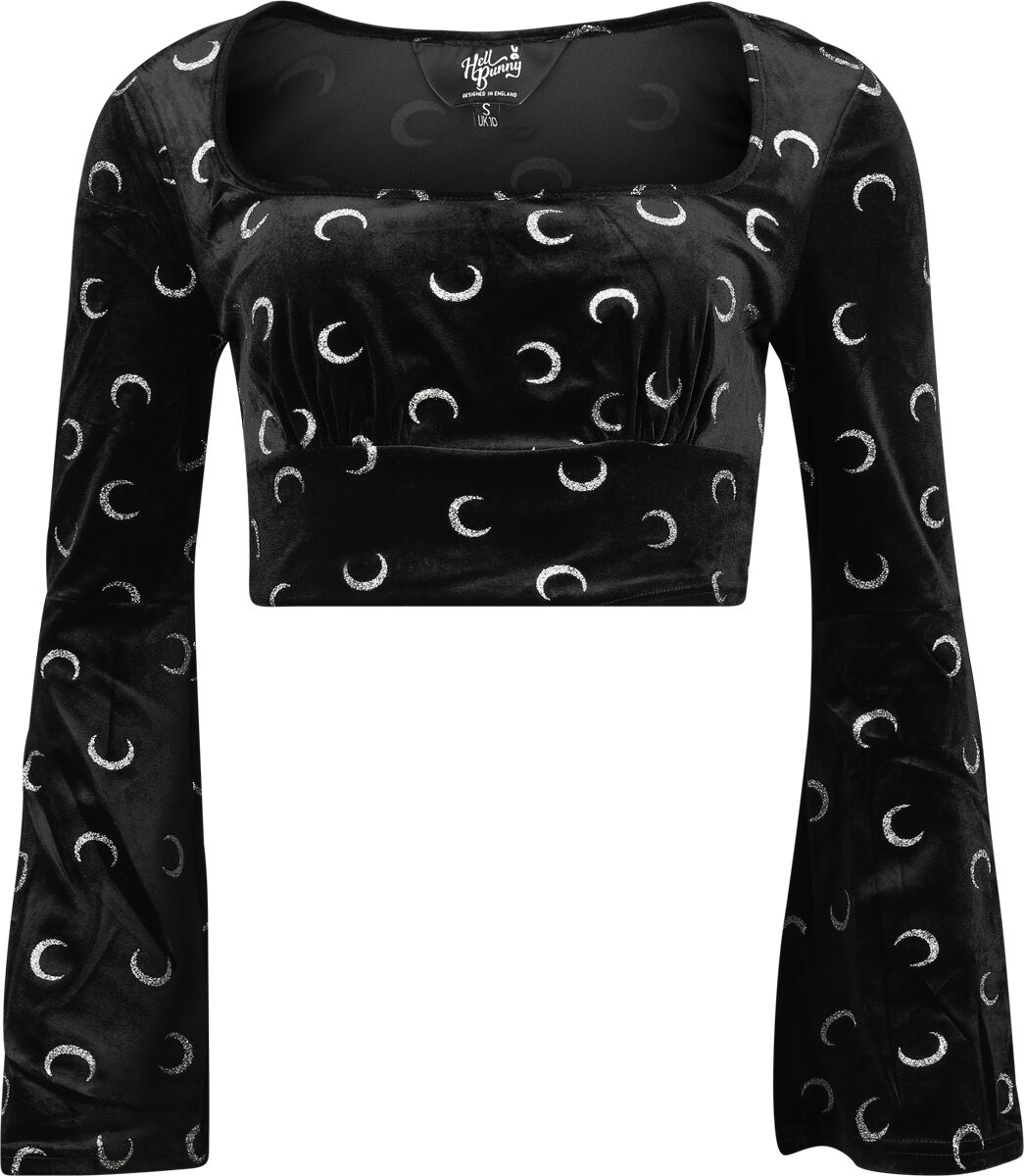 Image of Maglia Maniche Lunghe Rockabilly di Hell Bunny - Misty moon top - XS a XL - Donna - nero/bianco