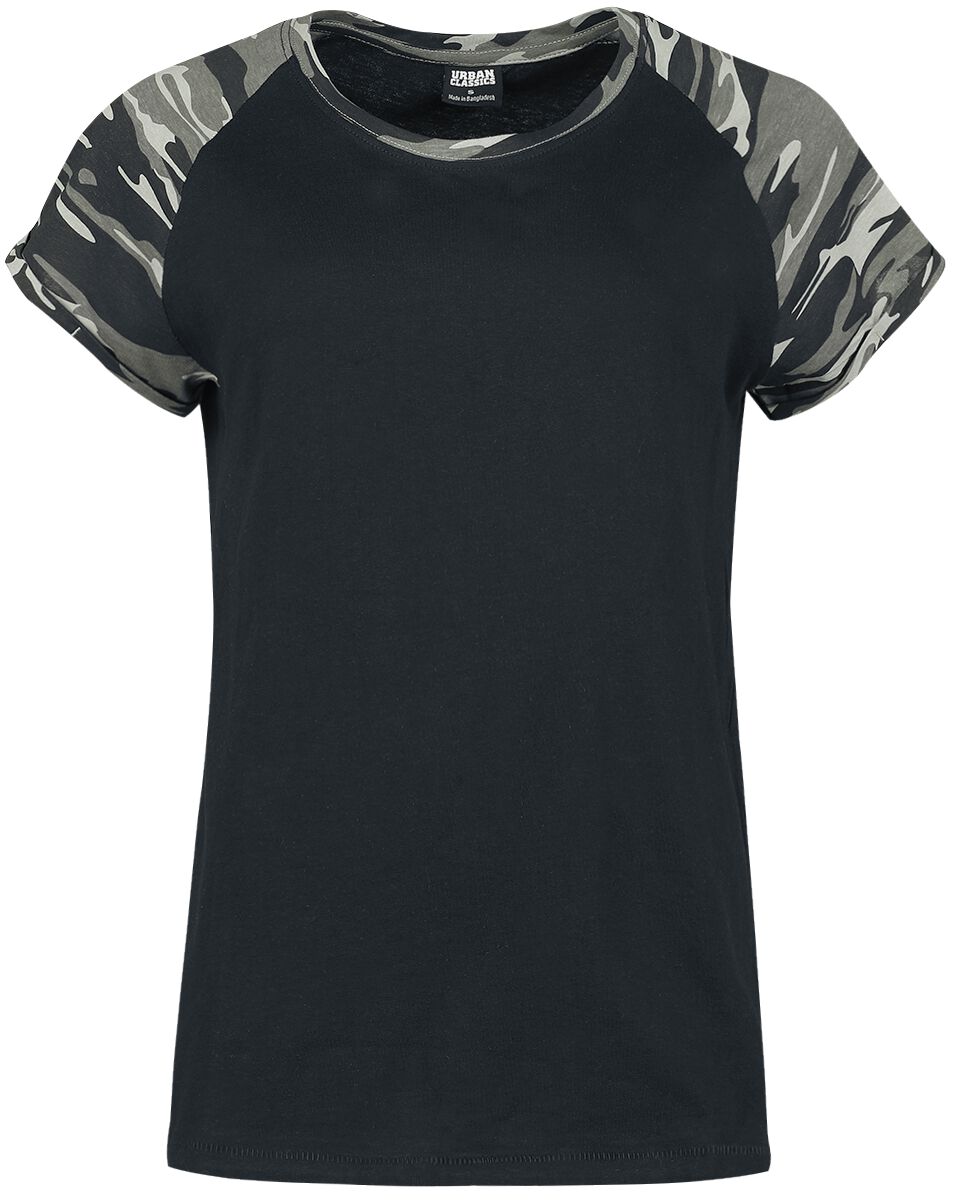 Image of T-Shirt di Urban Classics - Ladies Contrast Raglan Tee - M a 3XL - Donna - nero/mimetico scuro