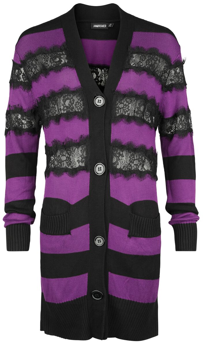 Image of Cardigan Gothic di Jawbreaker - Oversized striped cardigan with lace - XS a M - Donna - nero/viola