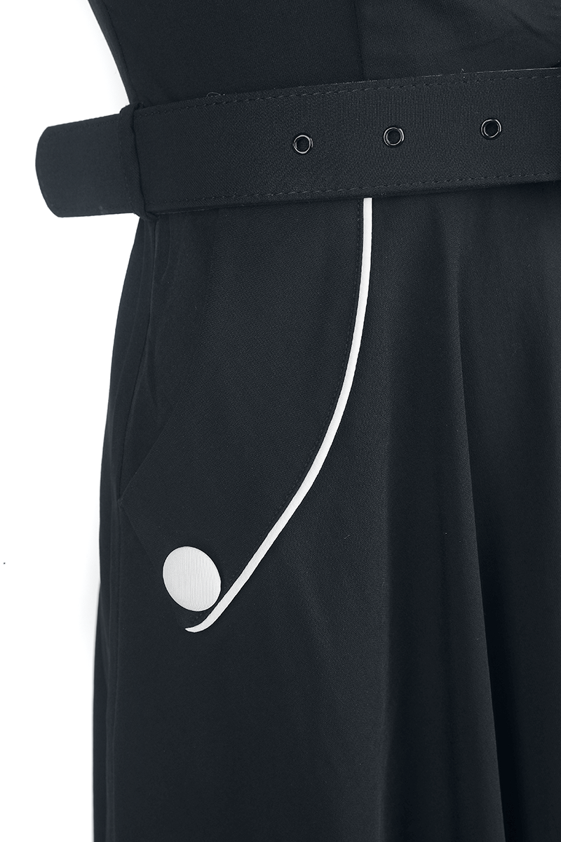 Voodoo Vixen Asymetrical Neckline Piping Detail Flare Dress Mittellanges Kleid schwarz weiß