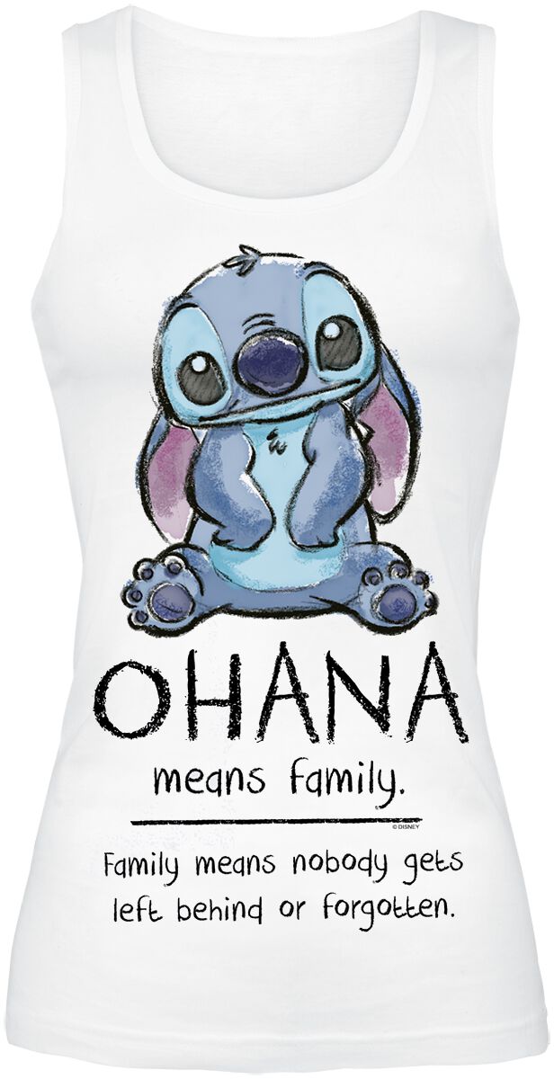 Lilo & Stitch - Disney Top - Ohana Means Family - XS bis XXL - für Damen - Größe L - weiß  - Lizenzierter Fanartikel