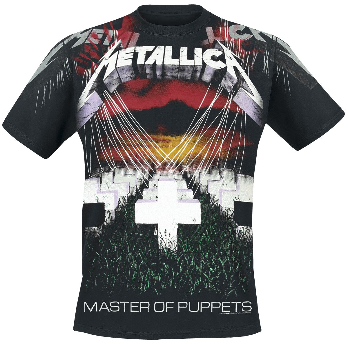 Metallica T-Shirt - Master Of Puppets - Faded Allover - M bis L - für Männer - Größe L - schwarz  - Lizenziertes Merchandise!