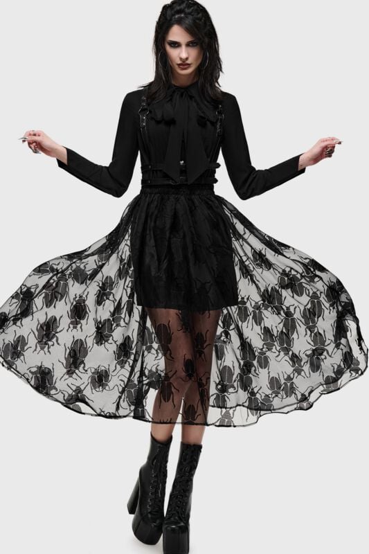 Killstar - Gothic Halvlång kjol - What Darkness Returns - Insecta Midi Skirt - XS 4XL - för Dam - svart
