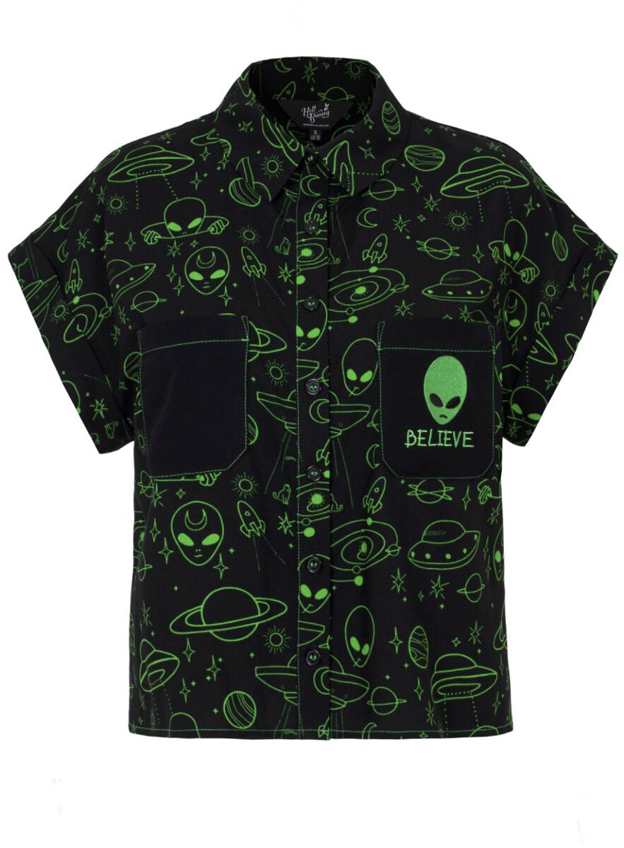 Image of Blusa Rockabilly di Hell Bunny - Mulder Shirt - XS a XL - Donna - nero/verde