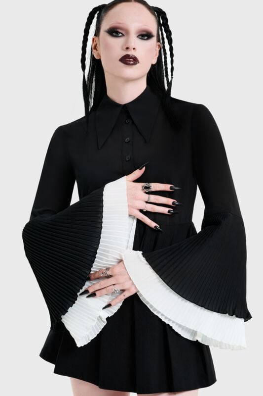 KIHILIST by KILLSTAR OBSIDIENNE PLEATED SHIRT Bluse schwarz in 3XL