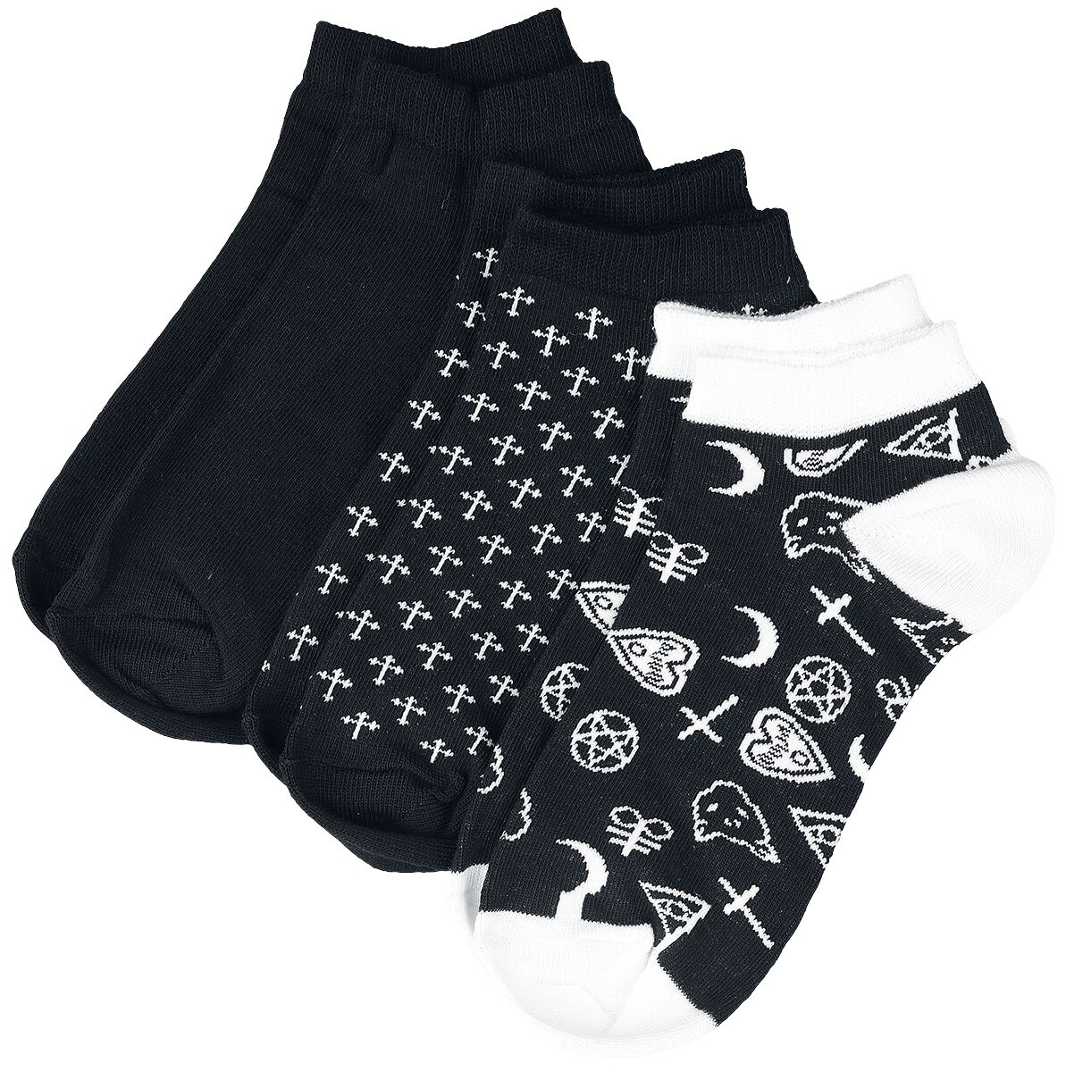Dreierpack Socken mit Kreuz und Pentagramm Motiven Socken schwarz von Gothicana by EMP