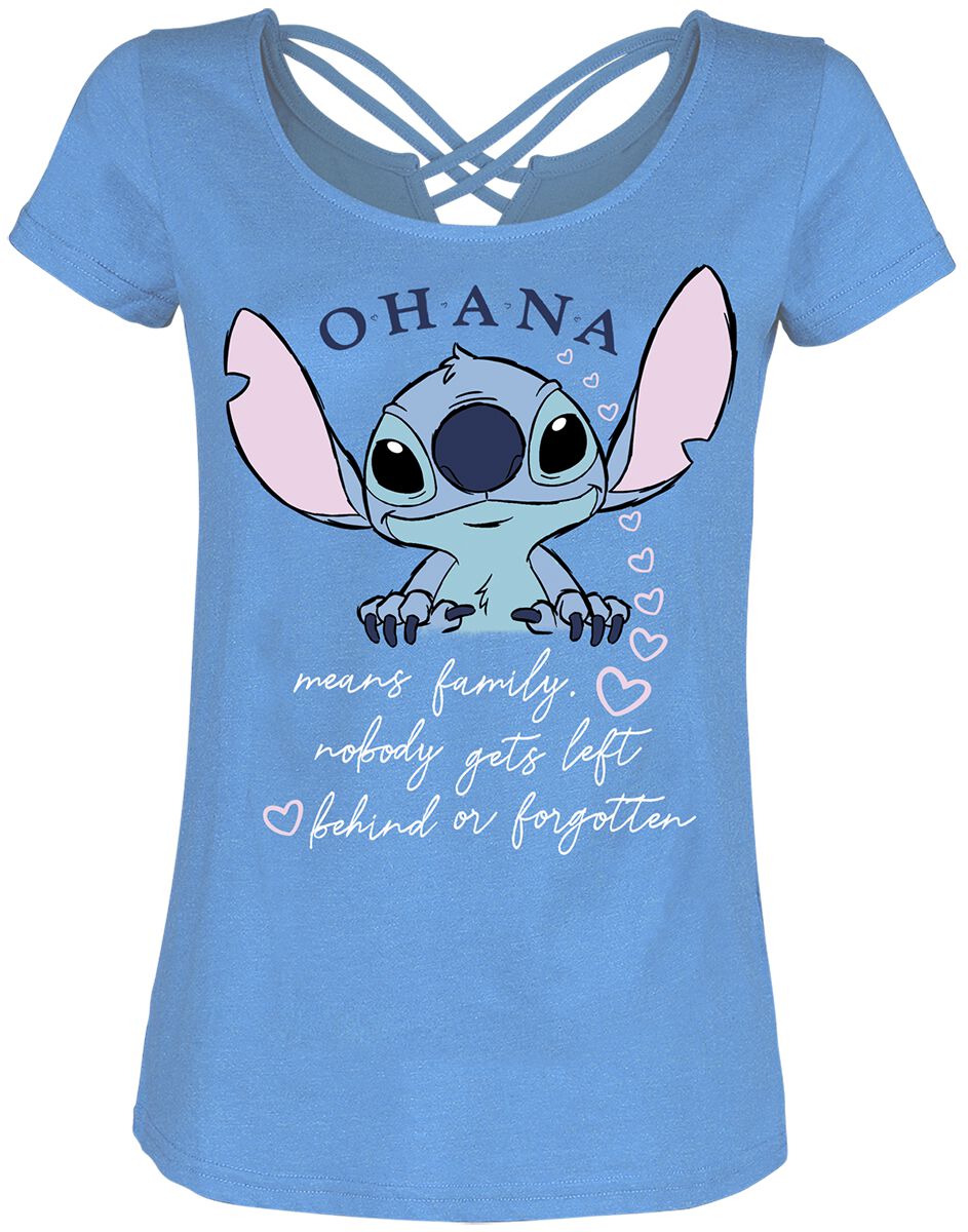 Lilo & Stitch - Disney T-Shirt - Ohana - S bis XXL - für Damen - Größe L - blau  - Lizenzierter Fanartikel