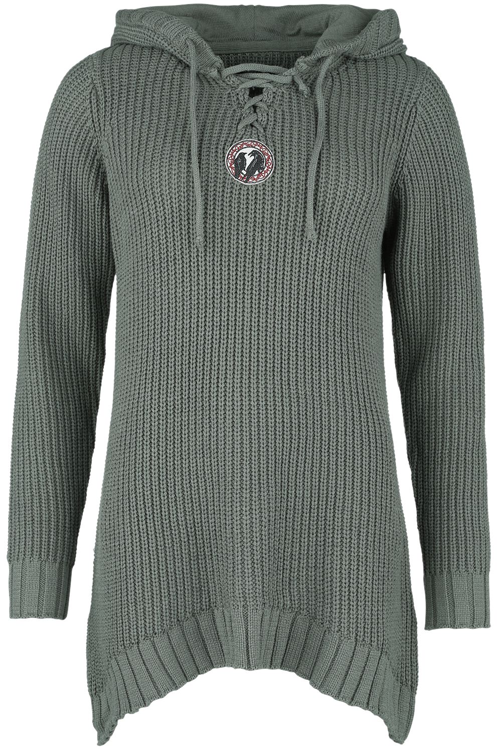 Levně Black Premium by EMP Pletený pulovr s kapucí a šněrováním Dámnský svetr olivová