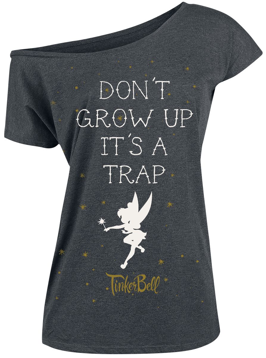 Image of T-Shirt Disney di Peter Pan - Tinker Bell - Don't Grow Up - S a XL - Donna - grigio scuro