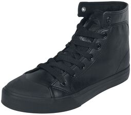 HighCut Sneaker aus schwarzen Kunstleder, Black Premium by EMP, Sneaker high