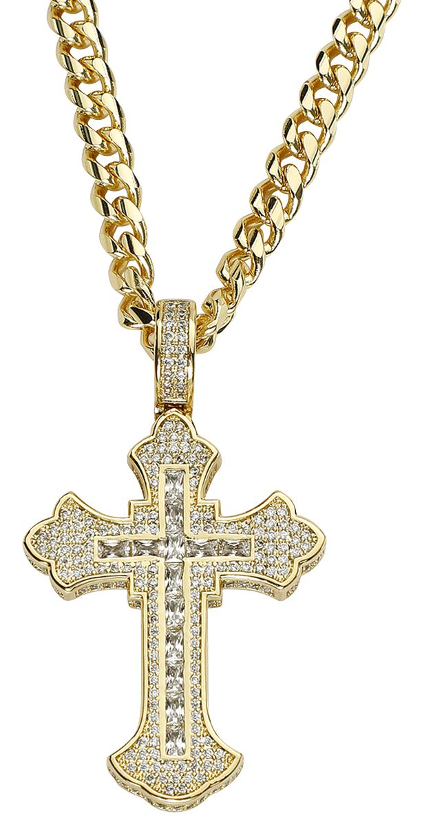 Tupac Shakur King Ice – Fleur De Lis Cross Necklace Halskette goldfarben Tupac Shakur King Ice – Fleur De Lis Cross Necklace Halskette goldfarben