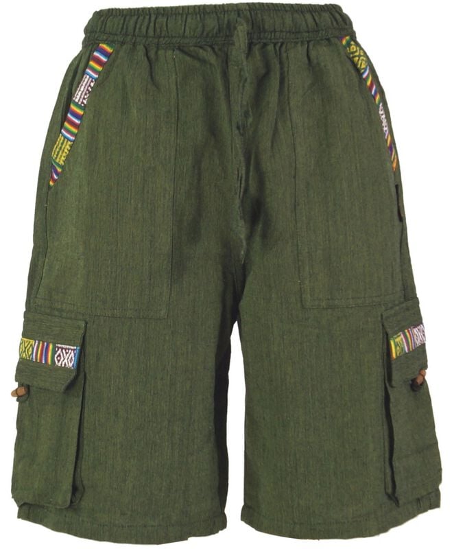 Guru-Shop  Shorts - Boho Yoga Shorts - for Men - olive