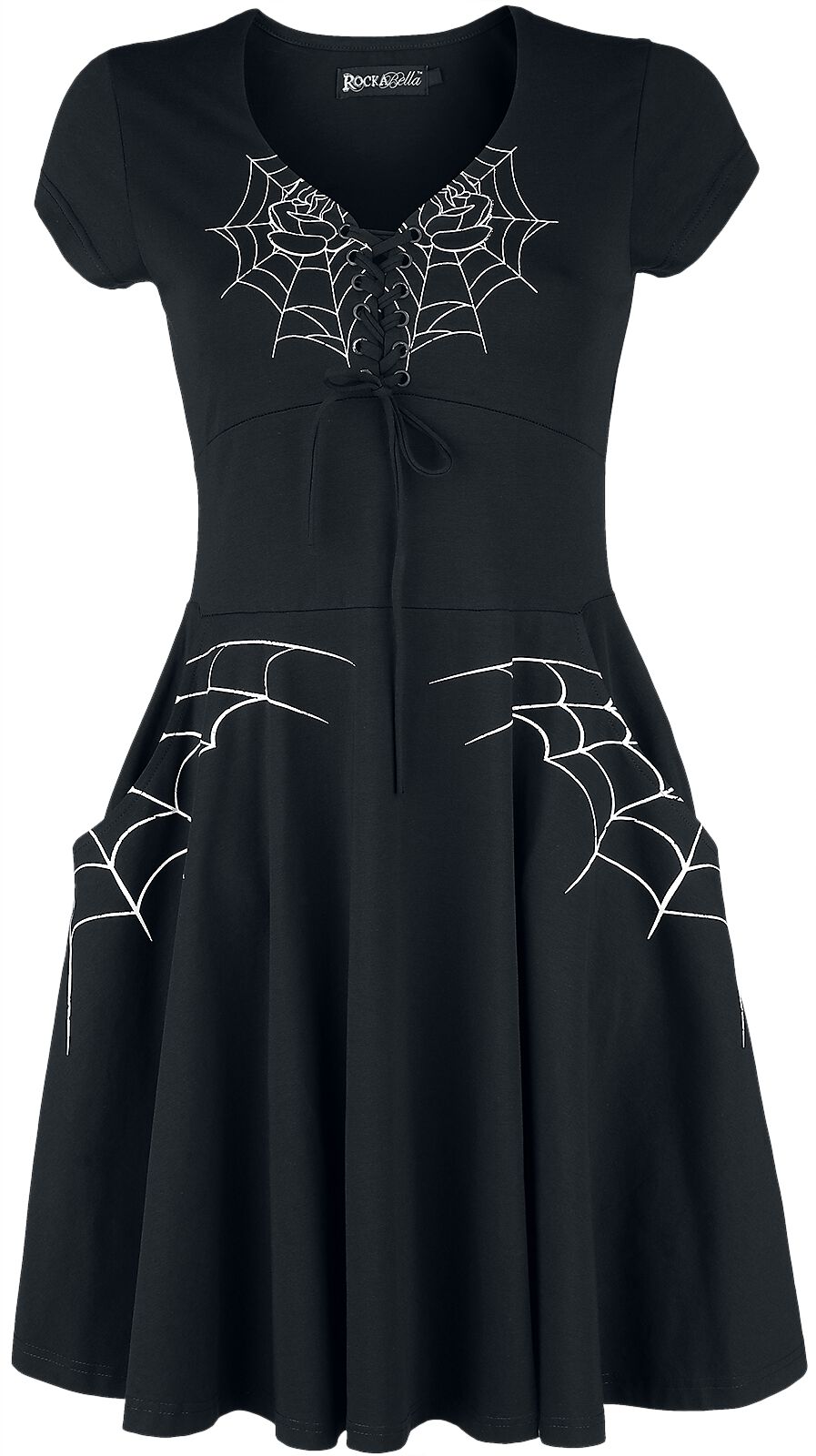 Image of Miniabito Gothic di Rockabella - Black Widow Dress - S a 4XL - Donna - nero/bianco