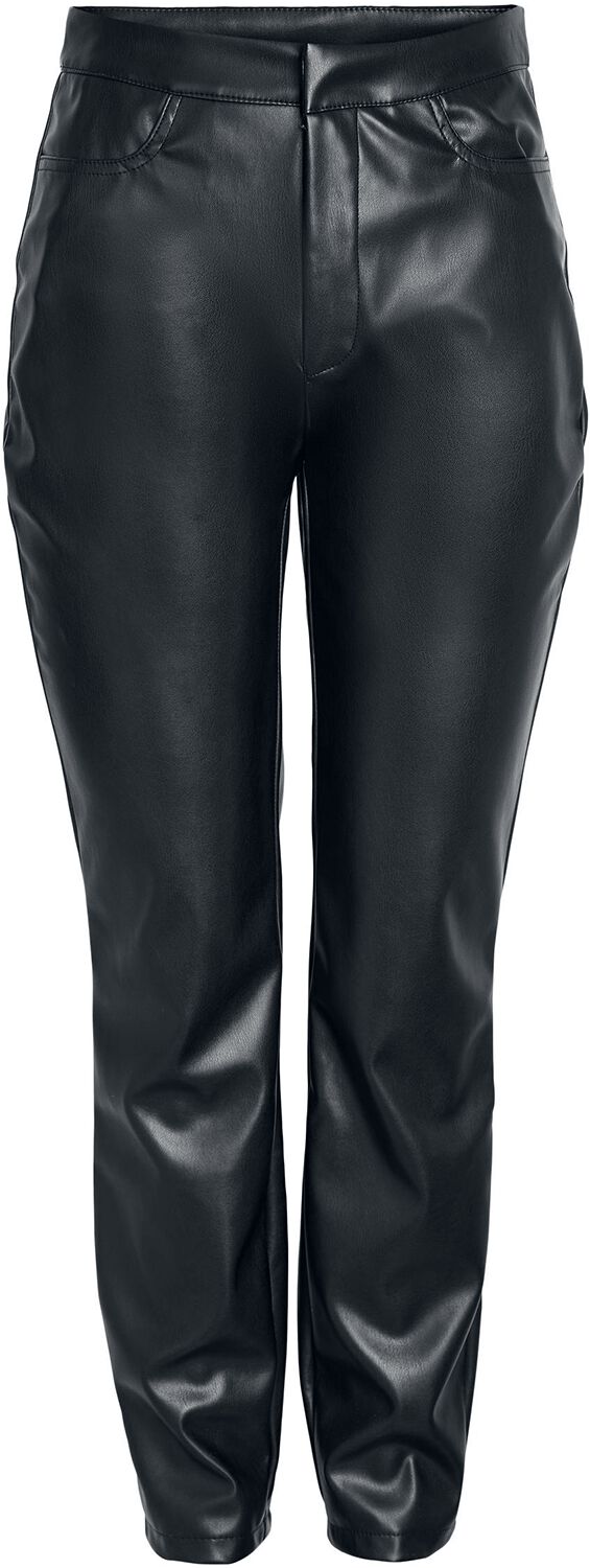 Levně Noisy May Polyuretanové kalhoty Andy Moni s vysokým pásem a délkou po kotníky Dámské kalhoty černá