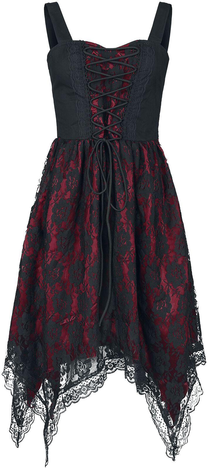 Robe courte Gothic de Gothicana by EMP - Kleid mit Spitze und Zipfelsaum - M - pour Femme - noir/rou