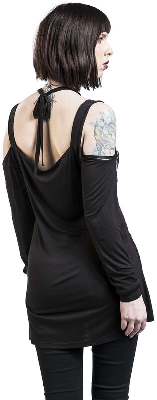 Frauen Bekleidung Cold Shoulder Longsleeve mit Totenkopf Print | Rock Rebel by EMP Langarmshirt