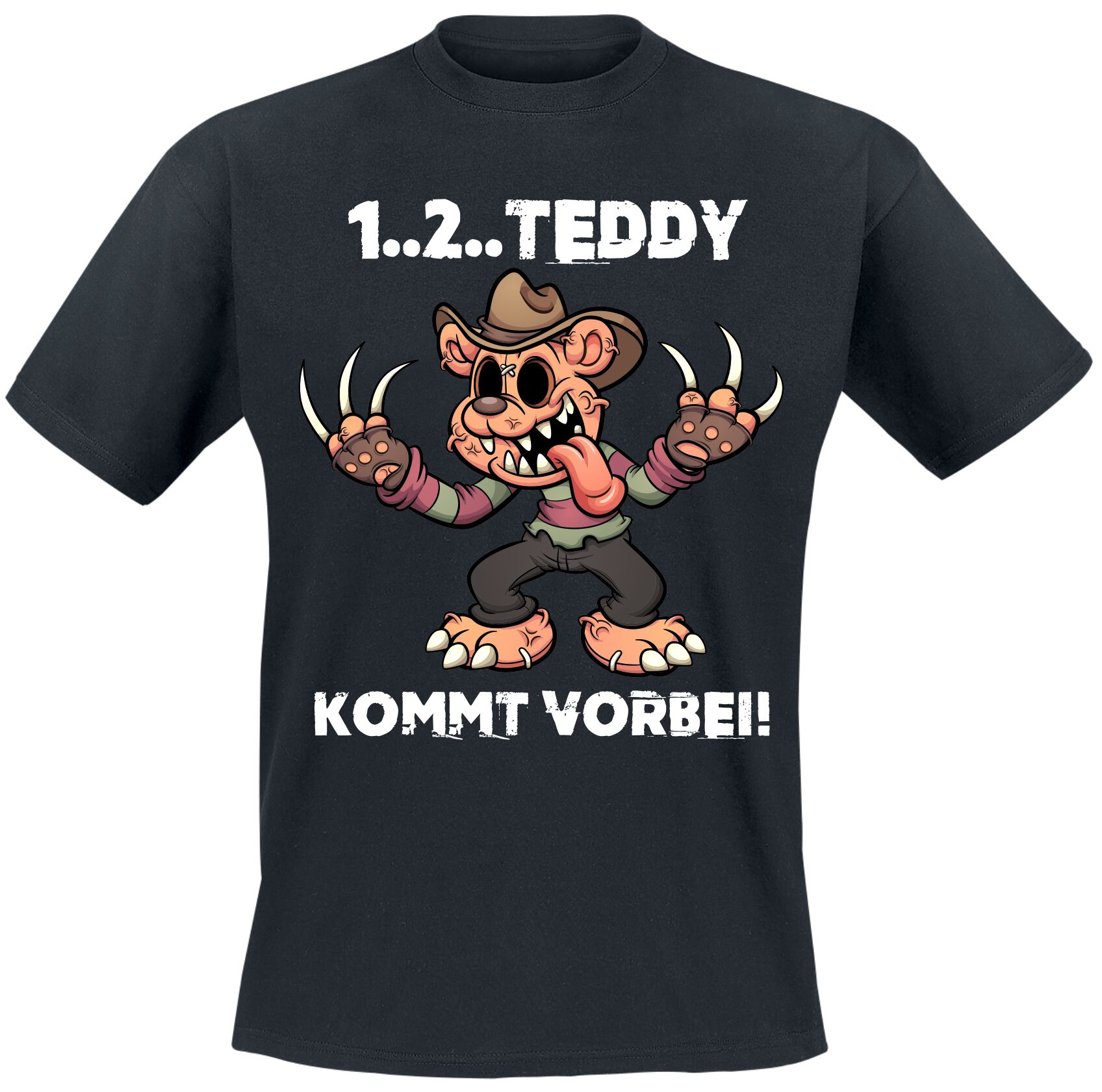 Sprüche T-Shirt - 1..2.. Teddy kommt vorbei - L bis XL - für Männer - Größe L - schwarz