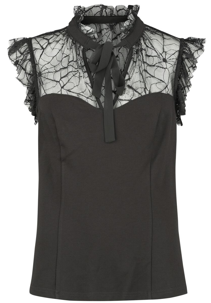 Voodoo Vixen Bluse - Web lace Tie Collar Top - XS bis XL - für Damen - Größe XS - schwarz