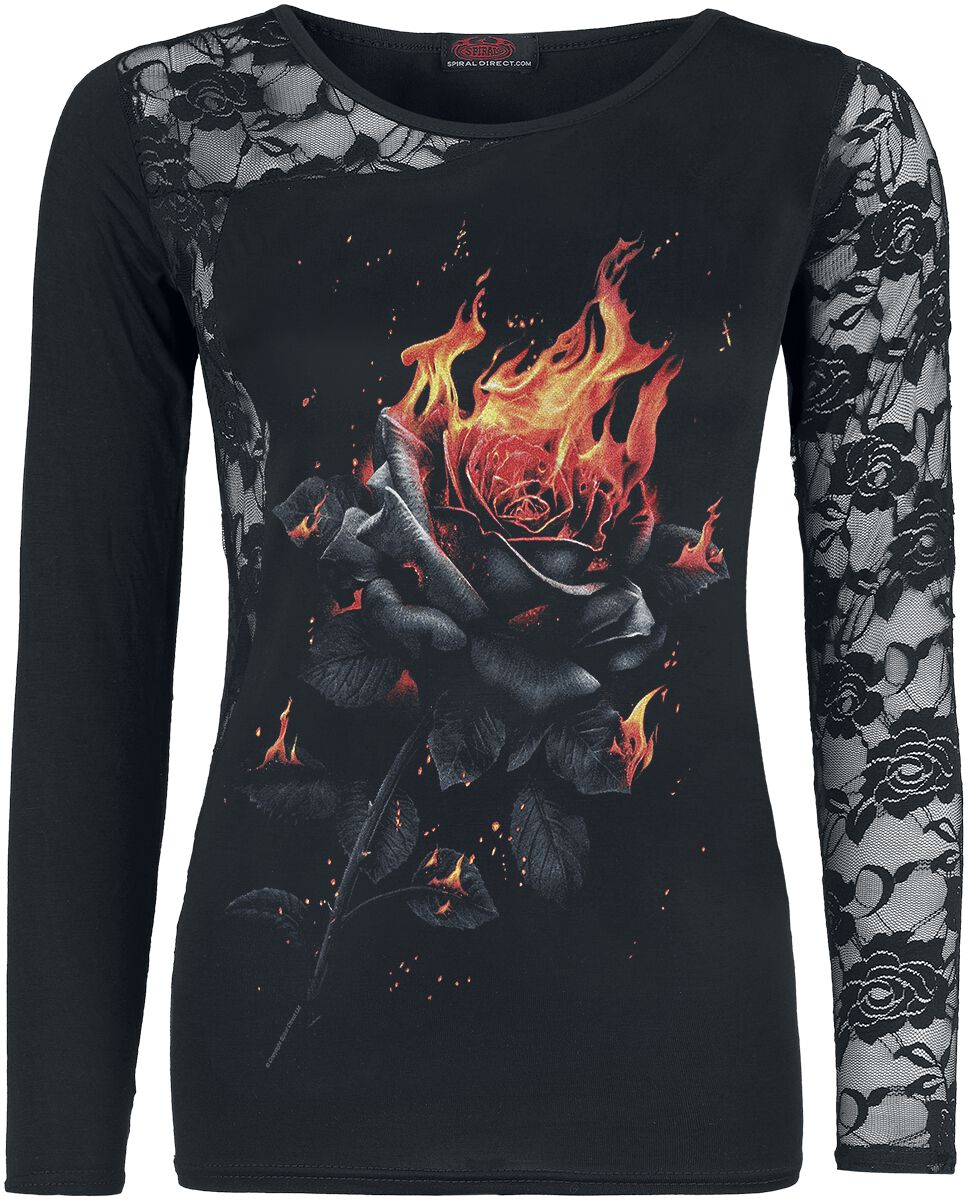 Spiral - Gothic Langarmshirt - Flaming Rose - XL bis XXL - für Damen - Größe XXL - schwarz