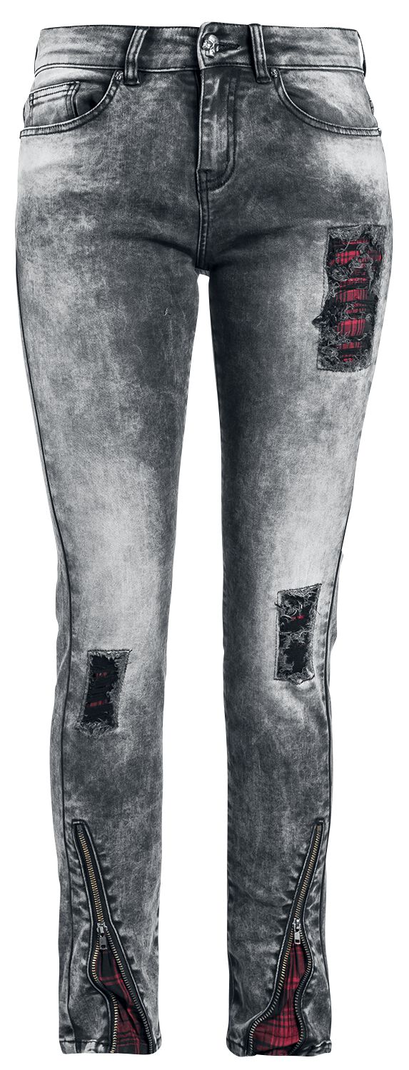 Rock Rebel by EMP - Rock Jeans - Skarlett - Jeans mit starker Waschung, Rissen und Karo-Details - W27L30 bis W34L32 - für Damen - Größe W29L32 -